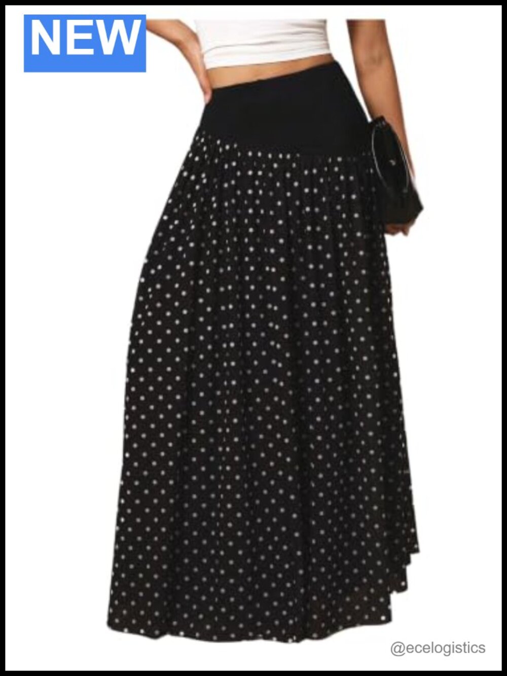 Polka Dots Maxi Skirt A-Line Pleated Flowy High Waist